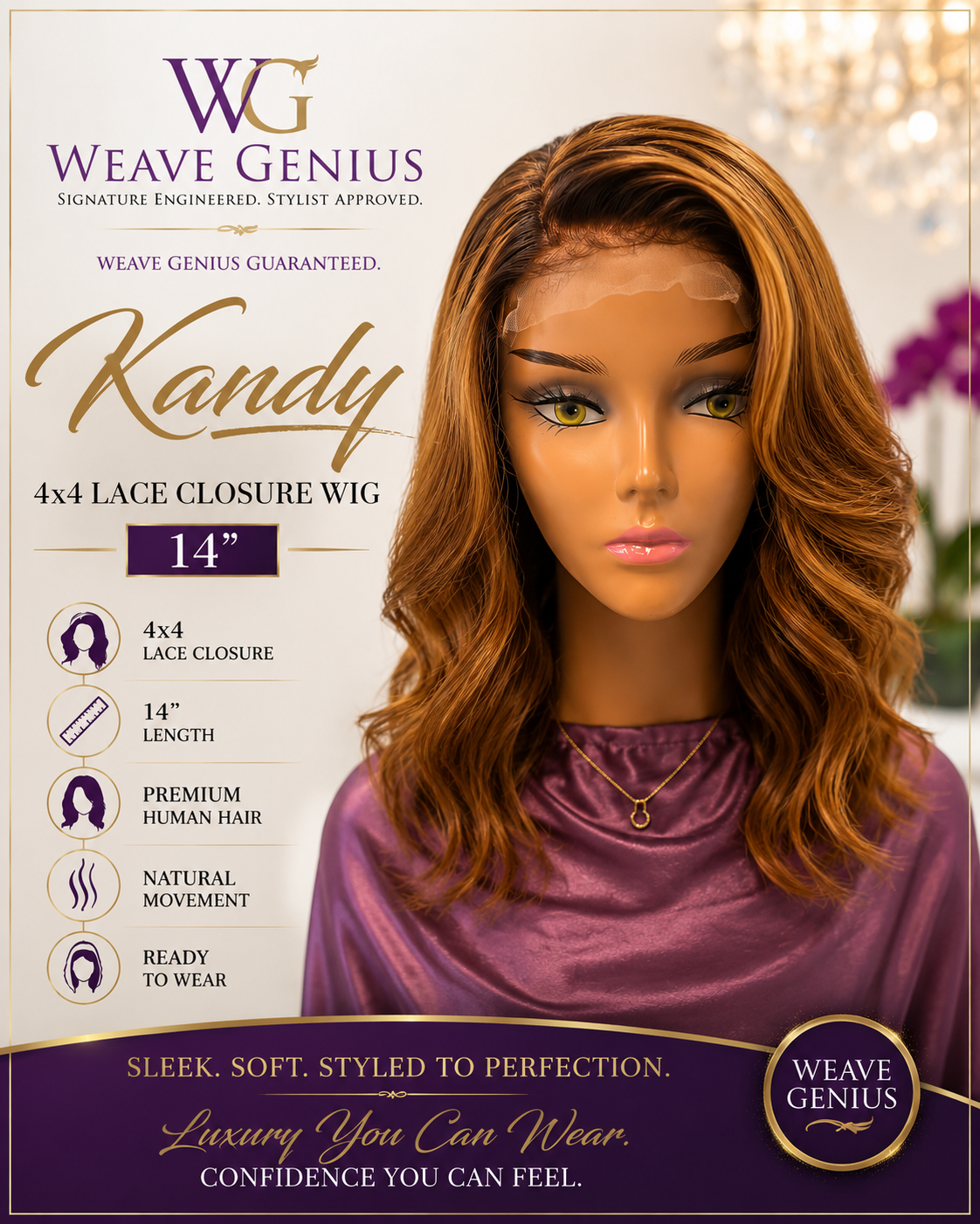 Kandy | 14” Chestnut & Honey 4x4 Lace Closure Wig