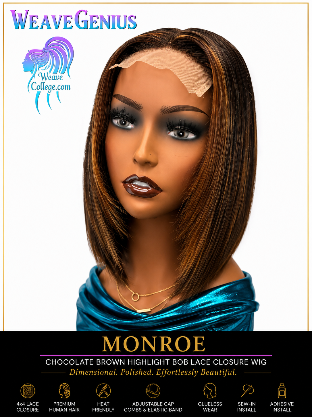 Monroe | 10” Chocolate Brown Highlight Bob Lace Closure Wig