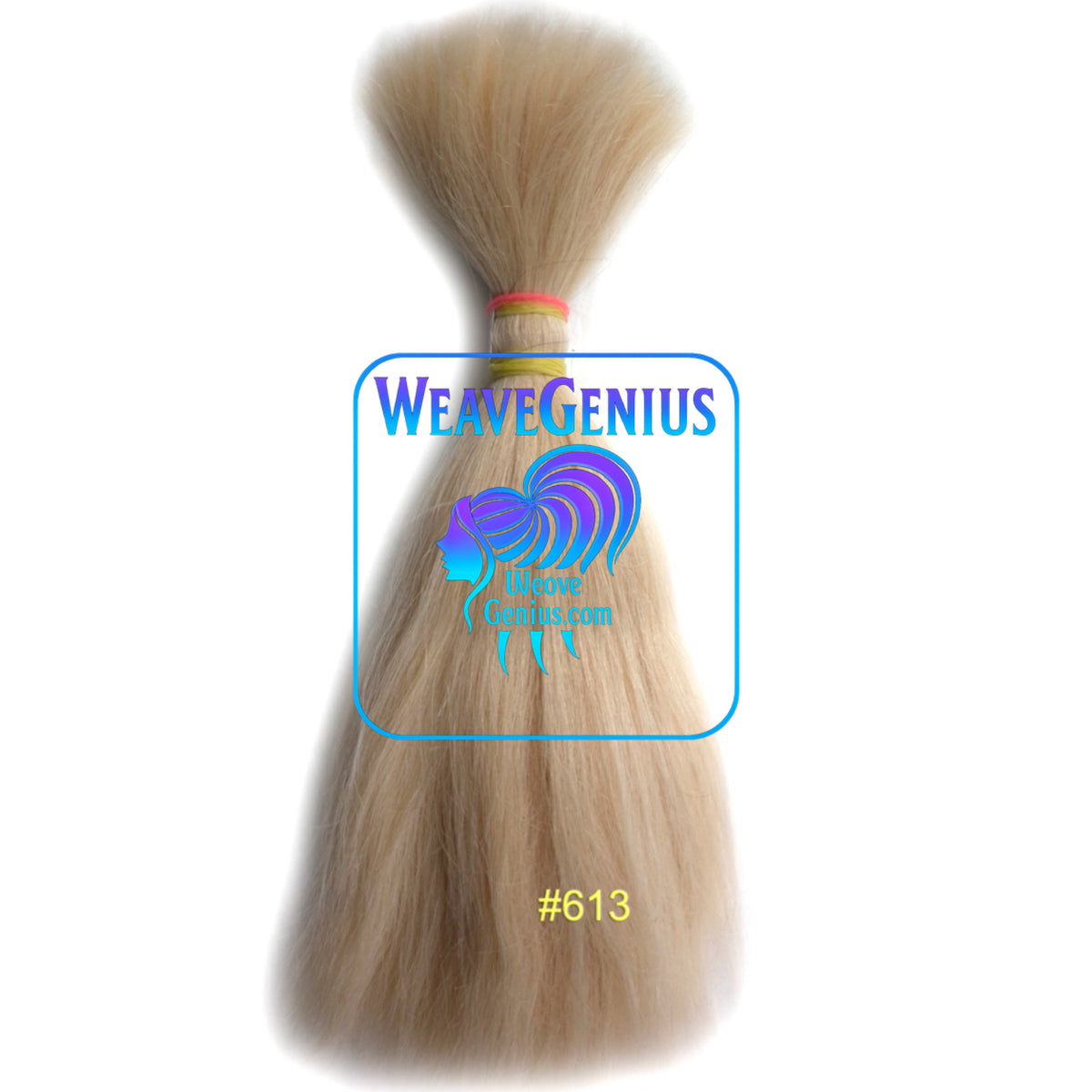 Blonde hair bundle with 'Weave Genius' branding on a white background