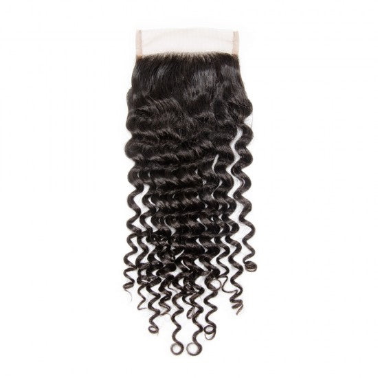 Deep Curly Brazilian 100% Virgin Hair Bundles 4x4 Lace Closure