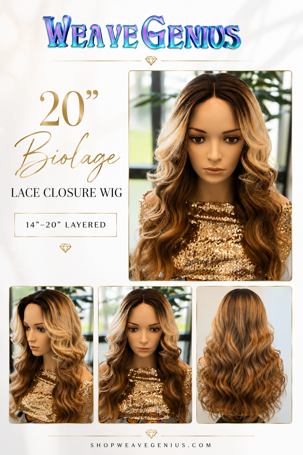 In Stock | 20" 4×4 Lace Closure Wig – Rooted Beige Blonde Biolage