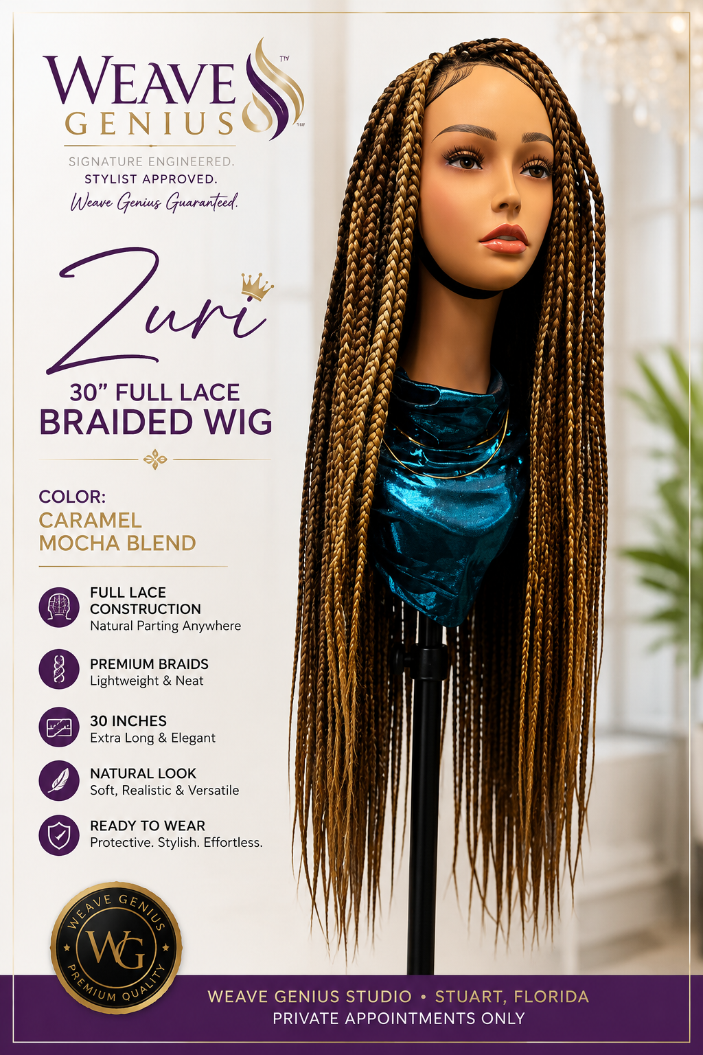 Zuri | 30” Caramel Mocha Blend Full Lace Braided Wig