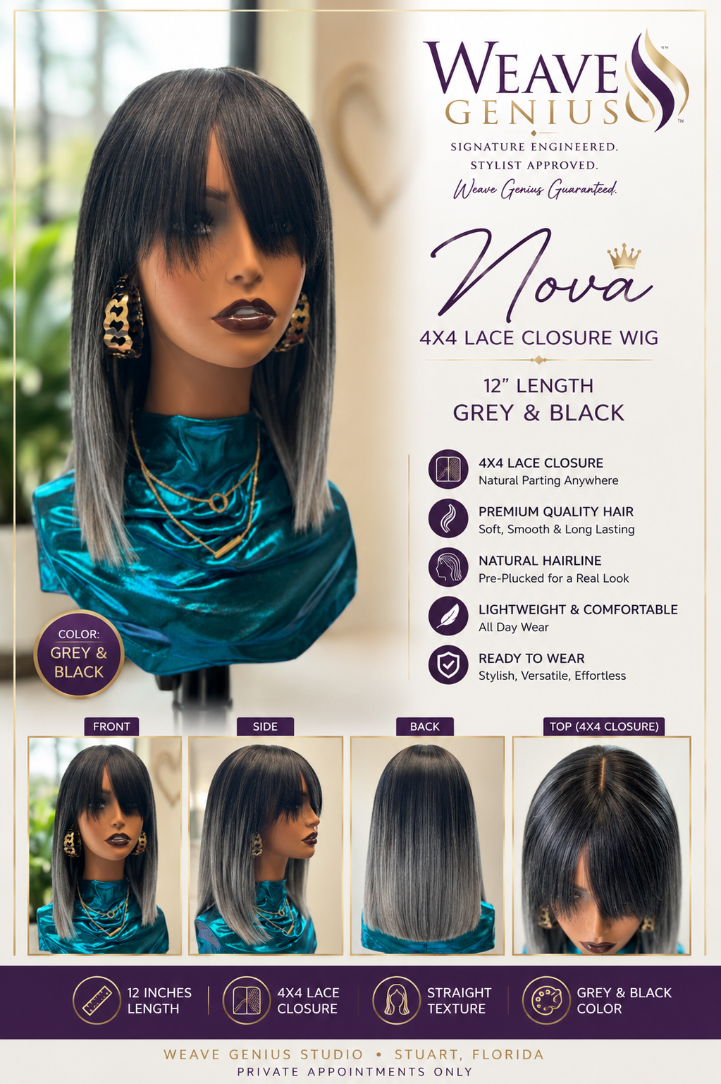 Nova | 12” Grey & Black 4x4 Lace Closure Wig