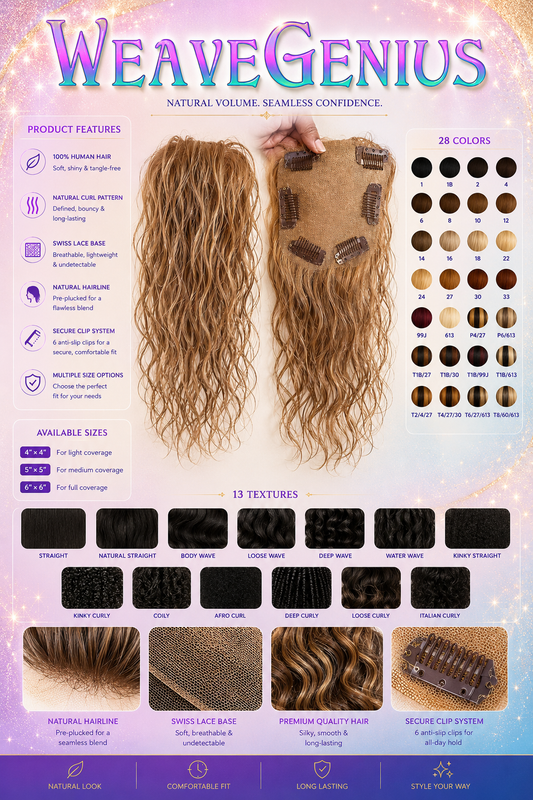 Hair Replacement Hair Toppers | Natural Black & Colored | Premium Remy Indian Hair
