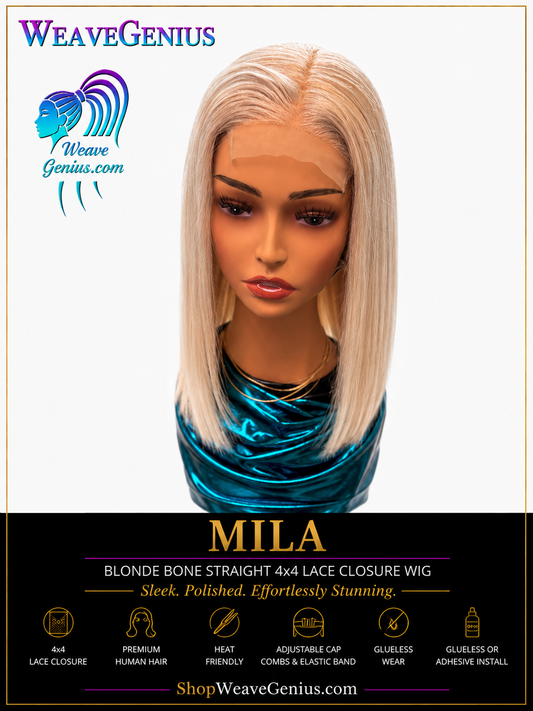 Mila – Blonde Bone Straight Lace Closure Wig