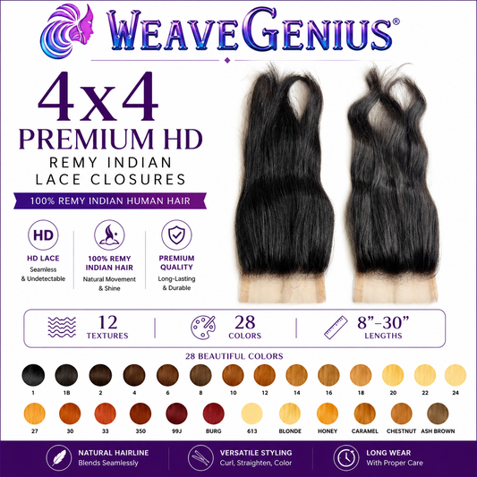 Natural Wavy 4x4 Lace Closure | Premium Remy Indian Hair | 28 Colors