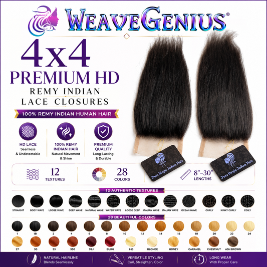 Yakiwave 4x4 Lace Closure | Premium Remy Indian Hair | 28 Colors