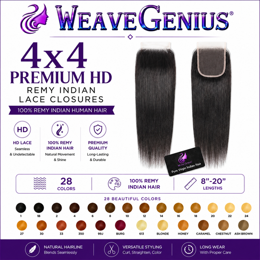 Bone Straight 4x4 Lace Closure | Premium Remy Indian Hair | 28 Colors