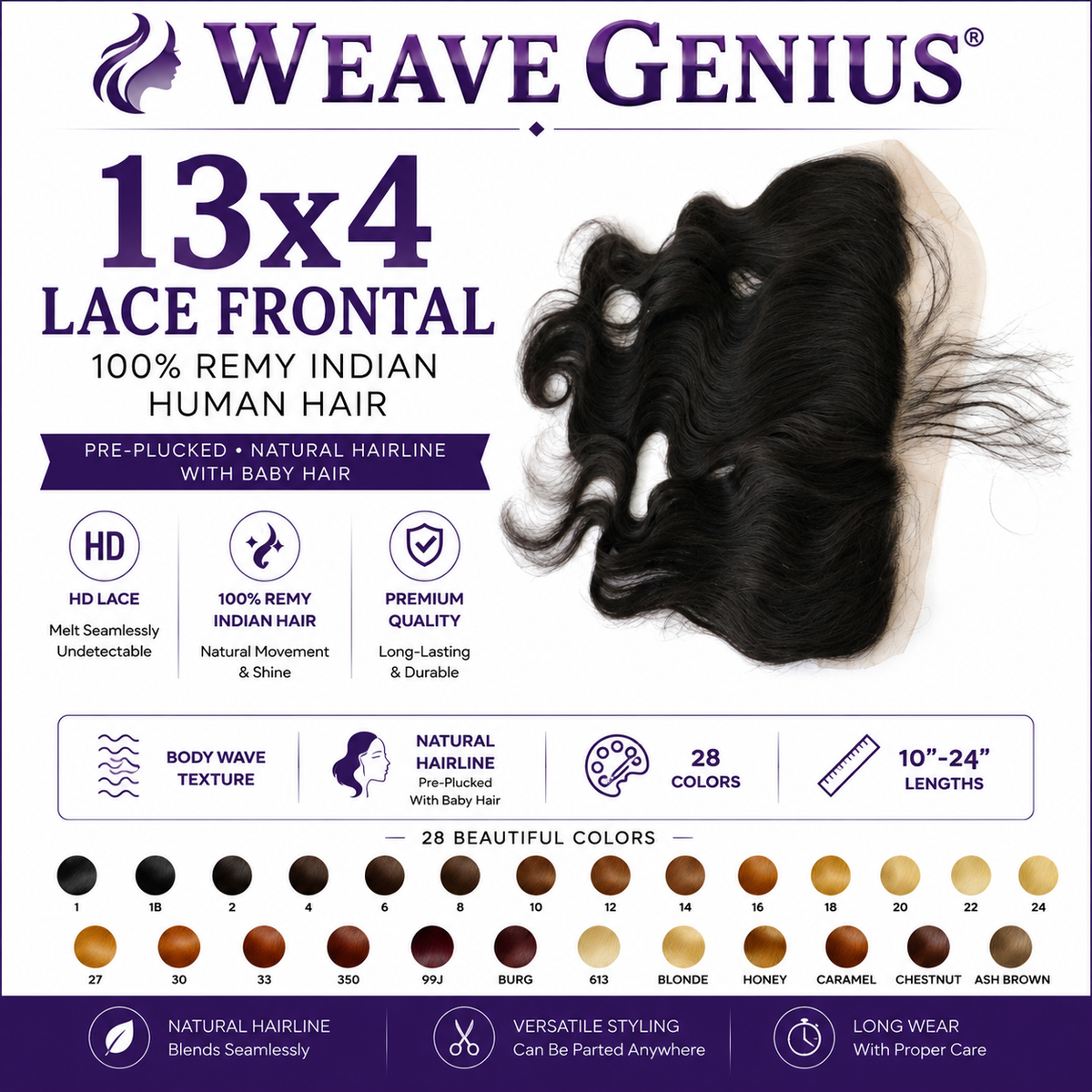 Pariswave 13x4 Lace Frontal | Premium Virgin Indian Hair | 28 Color