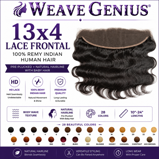 Natural Wavy 13x4 Lace Frontal | Premium Virgin Indian Hair | 28 Colors