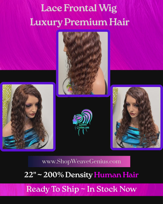 In Stock | 18” Lace Frontal Wig – Dark Copper | 200% Density Human Hair Wig