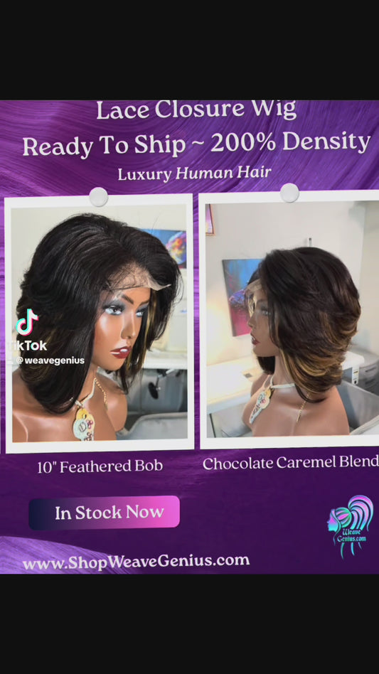 In Stock | 10" Feathered Bob | Chocolate Caramel Blend