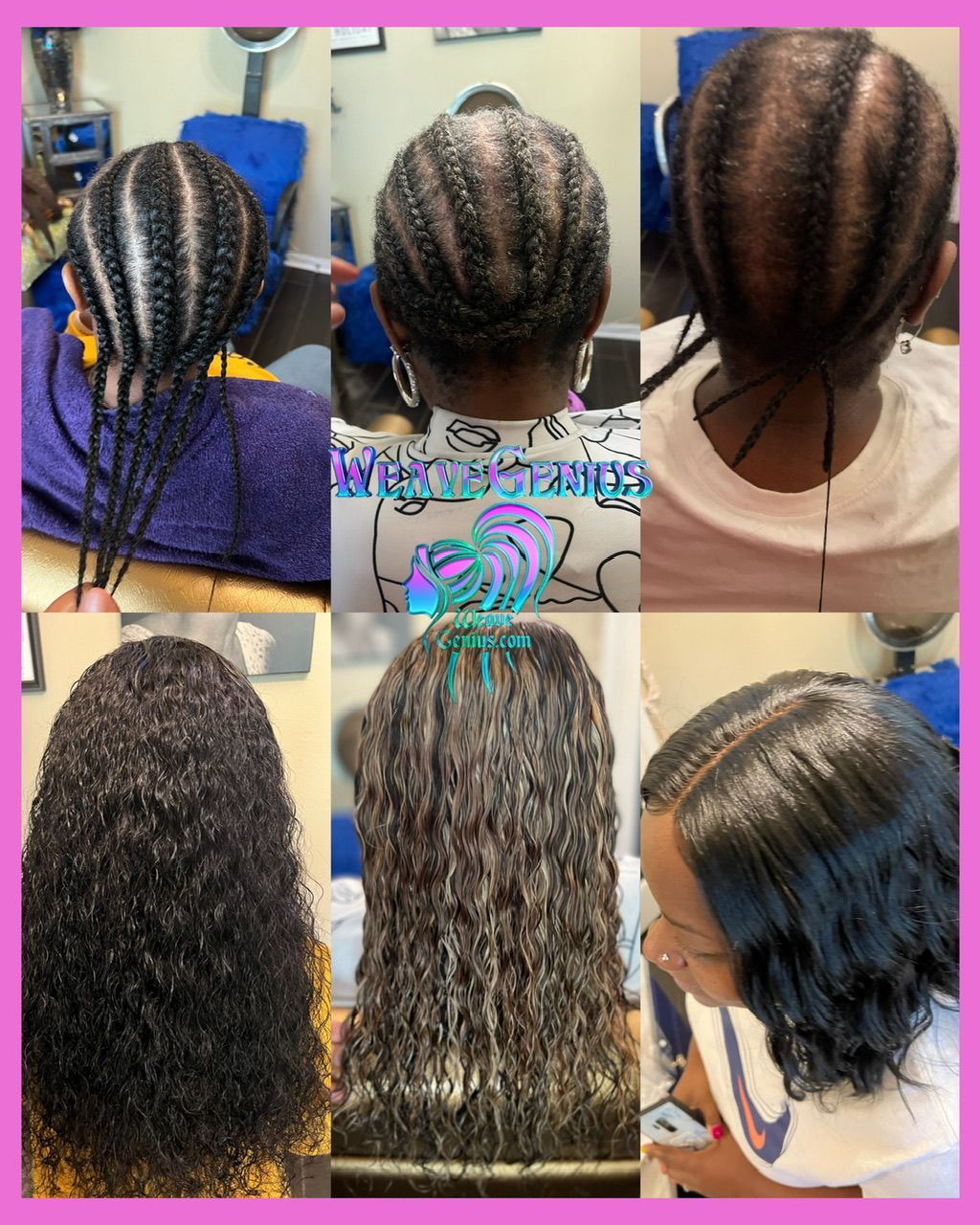 Collage of different hairstyles with a pink border